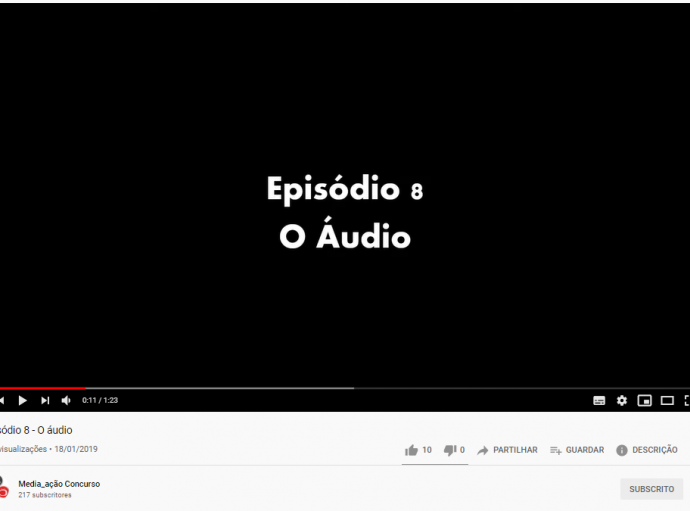 Tela preta, do canal youtube, com a identificação do vídeo, episódio 8, o áudio.
